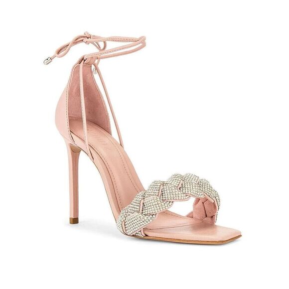 Schutz Revolve Alissa Heel Crystal Sweet Rose Tie Ankle Leather Wedding 8.5 NWOB - Picture 1 of 11